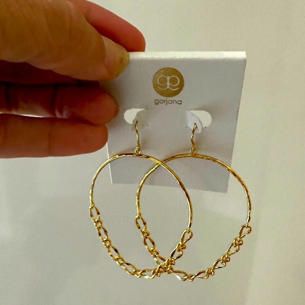 Gorjana hoop with chain earrings including pouch.